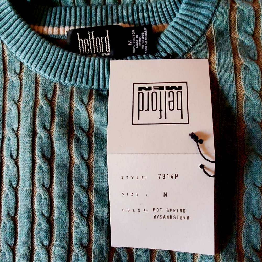 Belford Teal and Sandstone Cable Knit Sweater - Picture 5 of 8